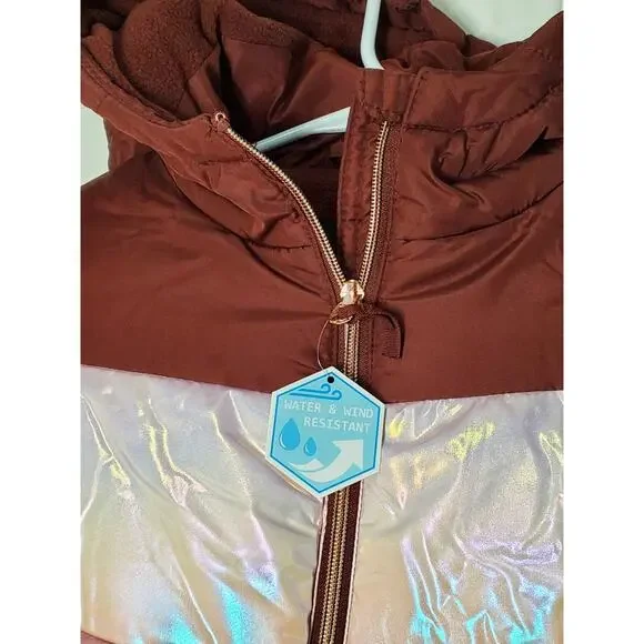 Swiss Alps Girls Small 7/8 Maroon Pink Puffer Jacket NWT Water Wind Resistant - Picture 3 of 13